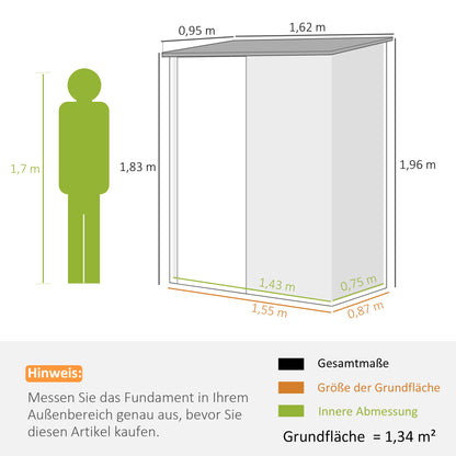 Utility Shed with Pent Roof 1.34m² Garden House Tool Shed Lockable Utility Cabinet Galvanized Steel Black 161.5 x 94.5 x 196 cm