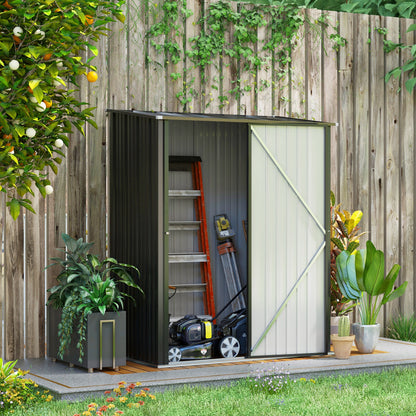 Utility Shed with Pent Roof 1.34m² Garden House Tool Shed Lockable Utility Cabinet Galvanized Steel Black 161.5 x 94.5 x 196 cm