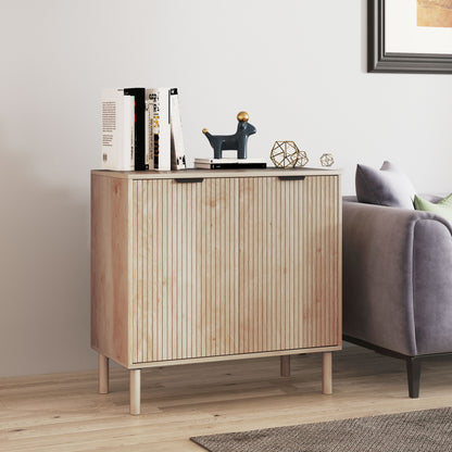Living Room Sideboard with Adjustable Shelf, 2 Doors, Anti-tipping System, and Pine Wood Legs for Dining Room Hallway 78x40x77.5 cm Oak