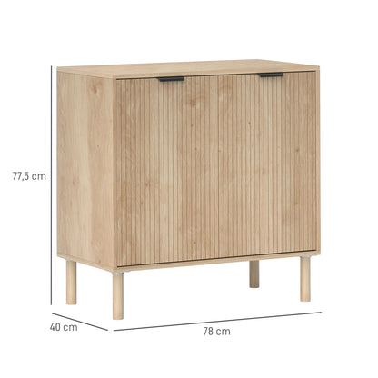 Living Room Sideboard with Adjustable Shelf, 2 Doors, Anti-tipping System, and Pine Wood Legs for Dining Room Hallway 78x40x77.5 cm Oak