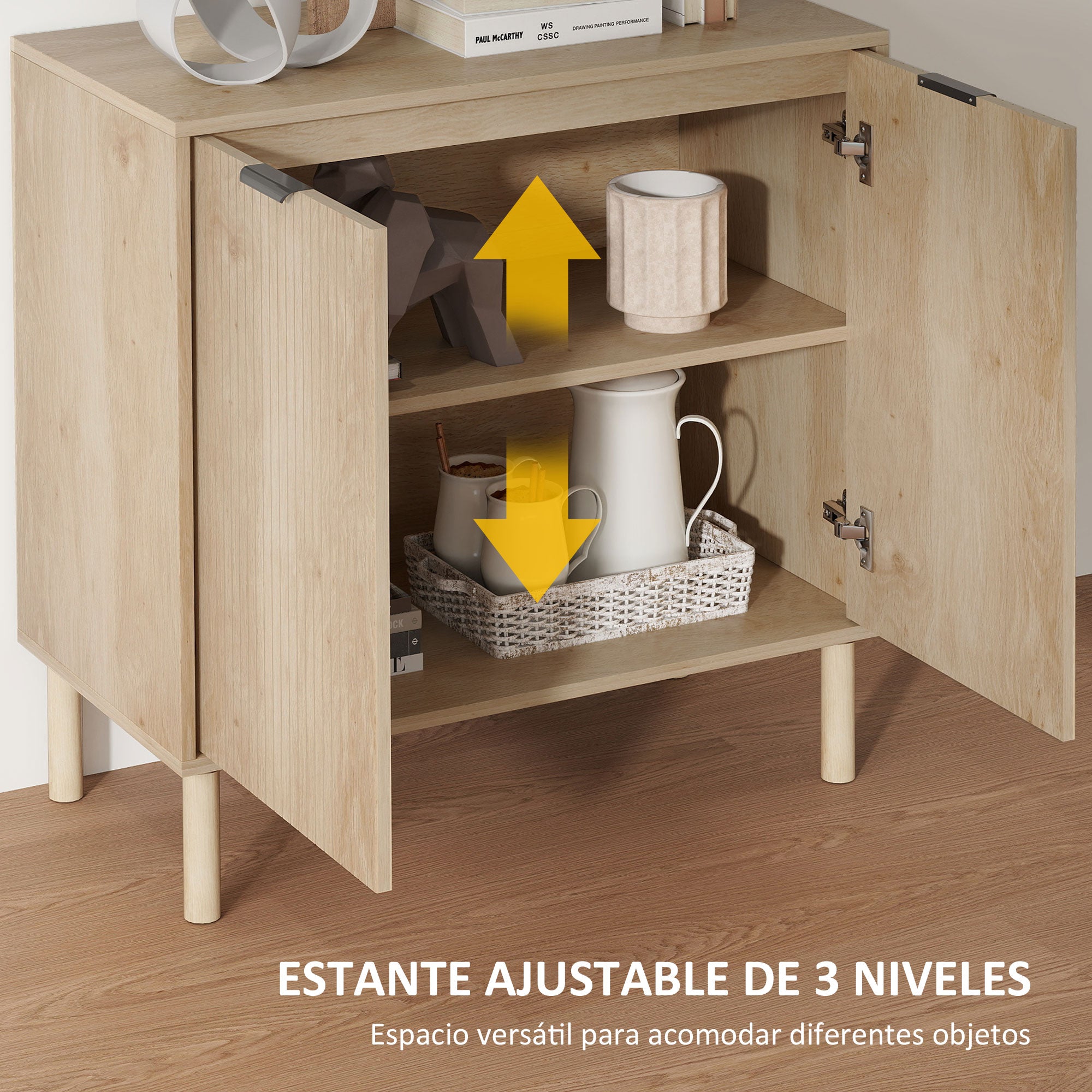 Living Room Sideboard with Adjustable Shelf, 2 Doors, Anti-tipping System, and Pine Wood Legs for Dining Room Hallway 78x40x77.5 cm Oak
