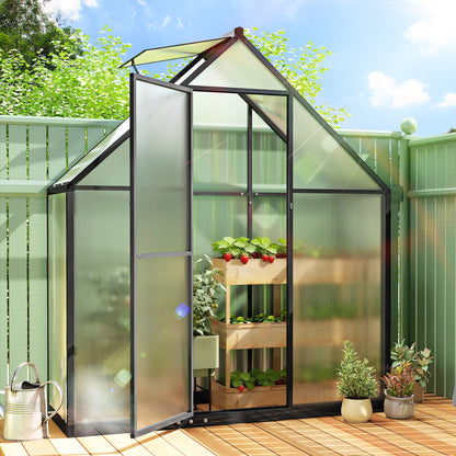 170×58×195 cm (67×23×77 in) Aluminum & Polycarbonate Garden Greenhouse — Adjustable Vent, Hinged Door, Weather-Resistant, Clear