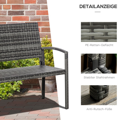 Garden Bench Polyrattan 2-Seater UV-Resistant Bench with Ergonomic Armrests Backrest Garden Furniture Park Bench up to 240kg Loadable Balcony Bench for Garden Terrace, 122x60x85cm, Gray