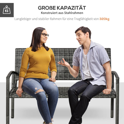 Garden Bench Polyrattan 2-Seater UV-Resistant Bench with Ergonomic Armrests Backrest Garden Furniture Park Bench up to 240kg Loadable Balcony Bench for Garden Terrace, 122x60x85cm, Gray