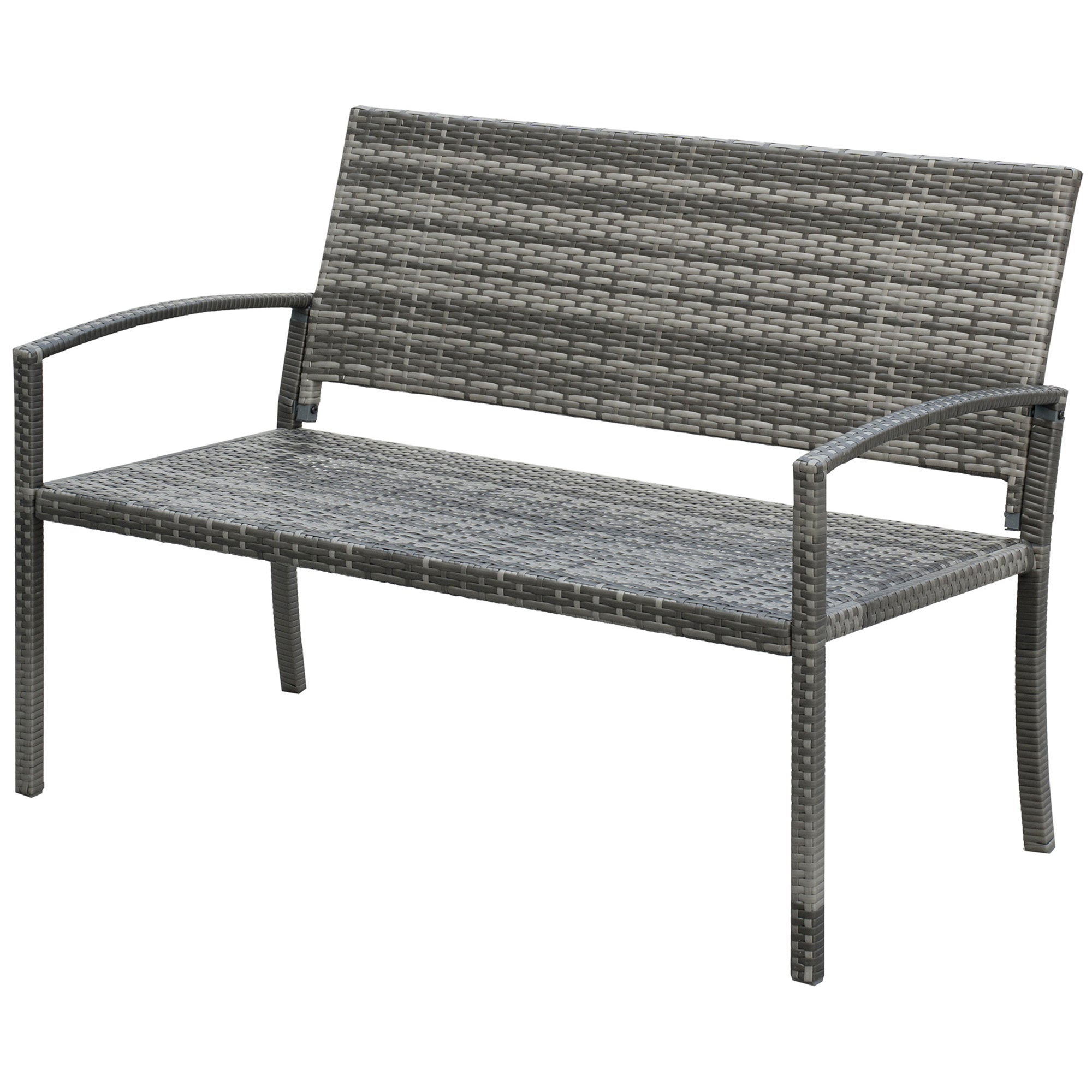 Garden Bench Polyrattan 2-Seater UV-Resistant Bench with Ergonomic Armrests Backrest Garden Furniture Park Bench up to 240kg Loadable Balcony Bench for Garden Terrace, 122x60x85cm, Gray