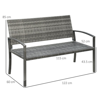 Garden Bench Polyrattan 2-Seater UV-Resistant Bench with Ergonomic Armrests Backrest Garden Furniture Park Bench up to 240kg Loadable Balcony Bench for Garden Terrace, 122x60x85cm, Gray