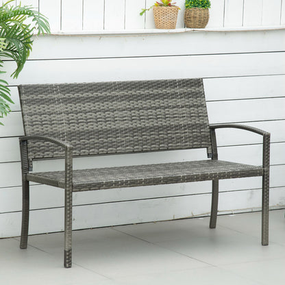 Garden Bench Polyrattan 2-Seater UV-Resistant Bench with Ergonomic Armrests Backrest Garden Furniture Park Bench up to 240kg Loadable Balcony Bench for Garden Terrace, 122x60x85cm, Gray