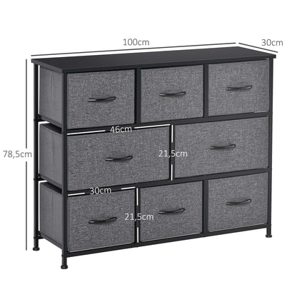Dresser with 8 Fabric Drawers Storage Cabinet Dresser with Handles, Metal Frame, Modern Design Cabinet for Bedroom, Living Room in Dark Gray
