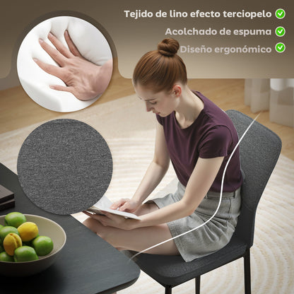 Set of 2 Modern Dining Chairs Kitchen Chairs with Padded Seat and Upholstered Curved Backrest Steel Legs for Living Room Bedroom Gray