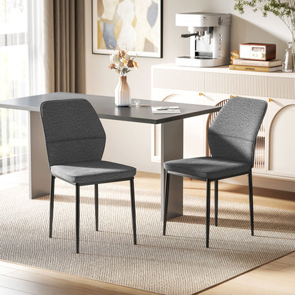 Set of 2 Modern Dining Chairs Kitchen Chairs with Padded Seat and Upholstered Curved Backrest Steel Legs for Living Room Bedroom Gray