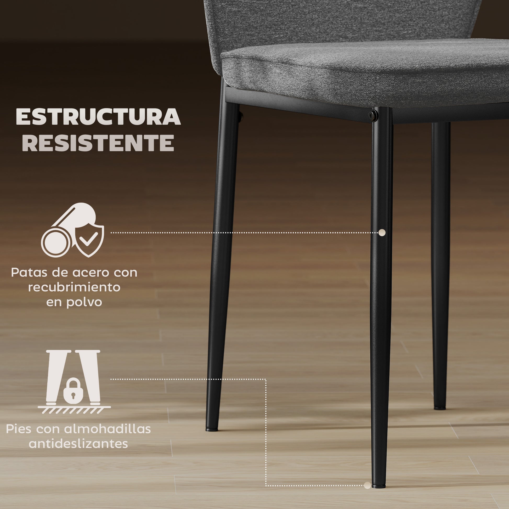 Set of 2 Modern Dining Chairs Kitchen Chairs with Padded Seat and Upholstered Curved Backrest Steel Legs for Living Room Bedroom Gray