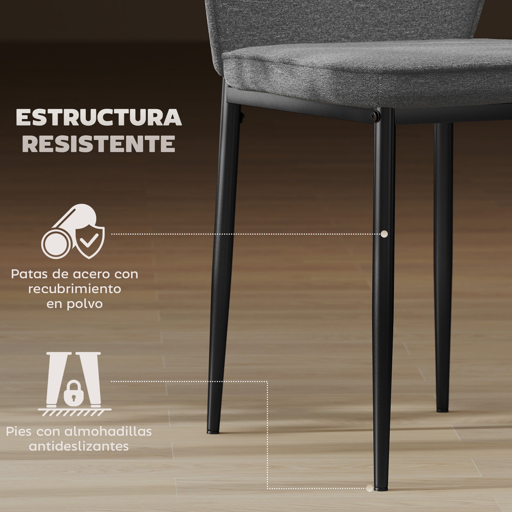 Set of 2 Modern Dining Chairs Kitchen Chairs with Padded Seat and Upholstered Curved Backrest Steel Legs for Living Room Bedroom Gray