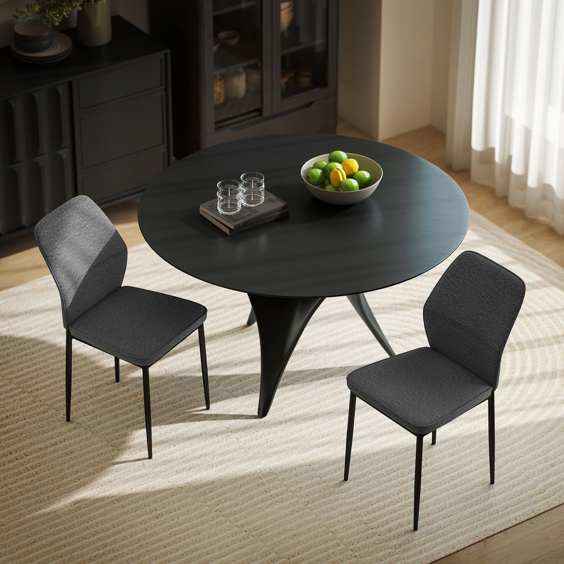 Set of 2 Modern Dining Chairs Kitchen Chairs with Padded Seat and Upholstered Curved Backrest Steel Legs for Living Room Bedroom Gray
