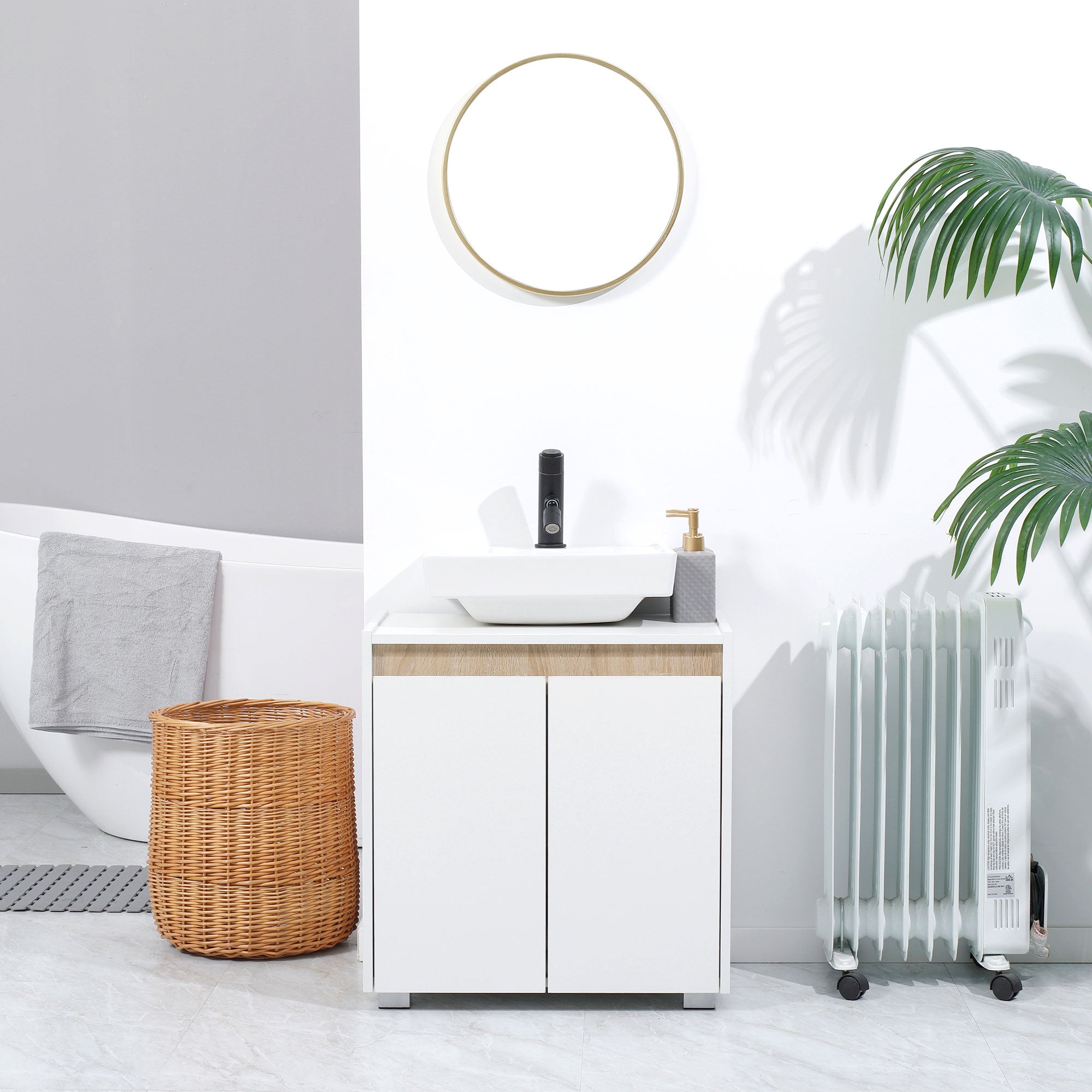 Under Sink Bathroom Cabinet Floor Cabinet with 2 Doors and Interior Storage Anti-tip 57x33x60 cm White