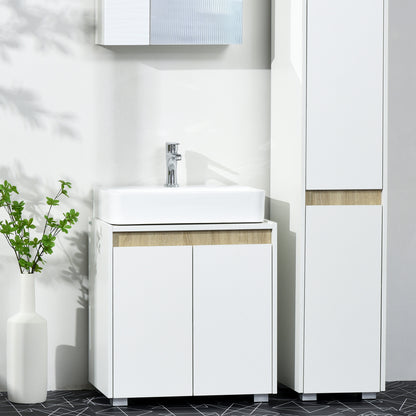 Under Sink Bathroom Cabinet Floor Cabinet with 2 Doors and Interior Storage Anti-tip 57x33x60 cm White