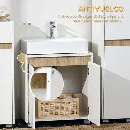 Under Sink Bathroom Cabinet Floor Cabinet with 2 Doors and Interior Storage Anti-tip 57x33x60 cm White