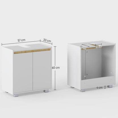 Under Sink Bathroom Cabinet Floor Cabinet with 2 Doors and Interior Storage Anti-tip 57x33x60 cm White