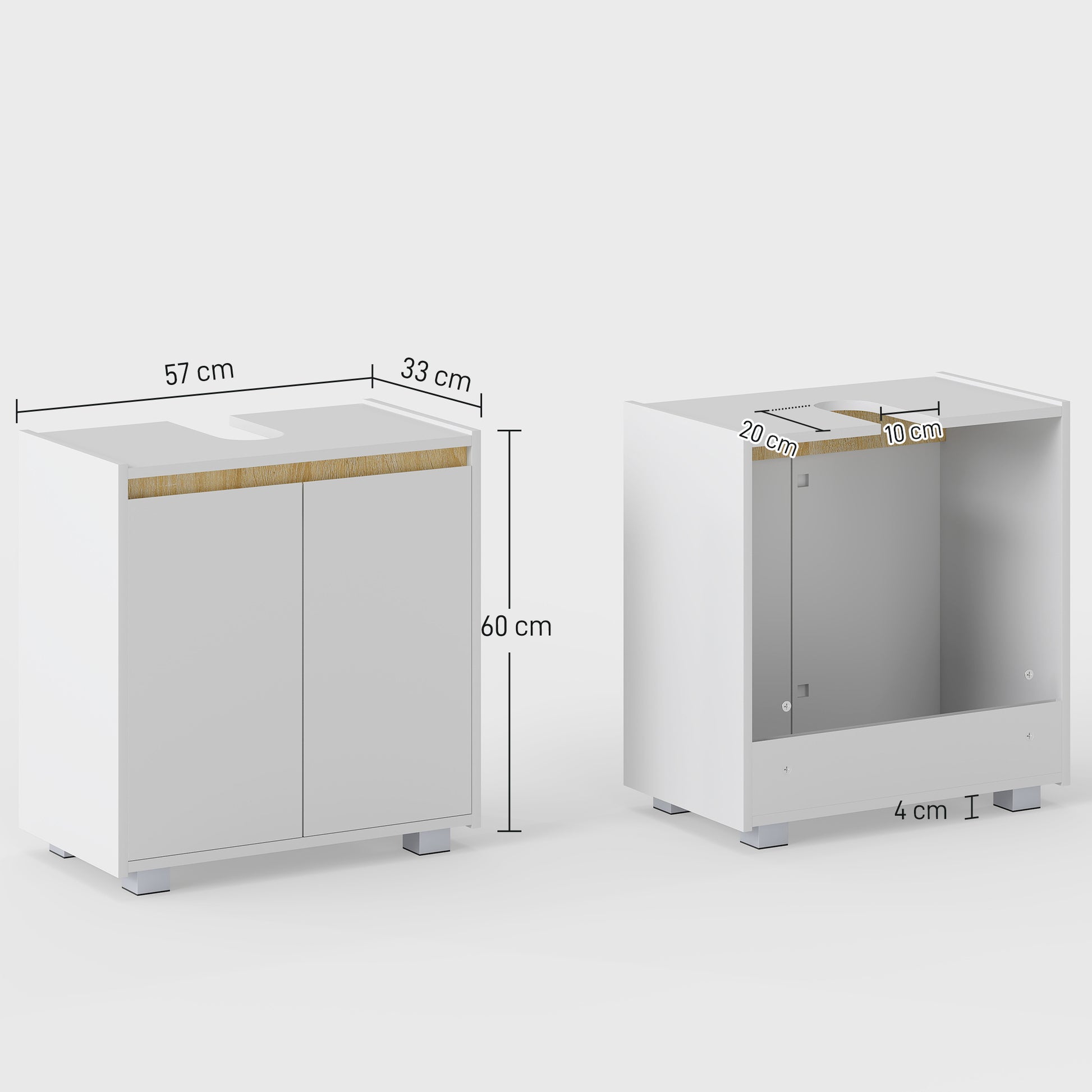 Under Sink Bathroom Cabinet Floor Cabinet with 2 Doors and Interior Storage Anti-tip 57x33x60 cm White
