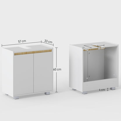 Under Sink Bathroom Cabinet Floor Cabinet with 2 Doors and Interior Storage Anti-tip 57x33x60 cm White