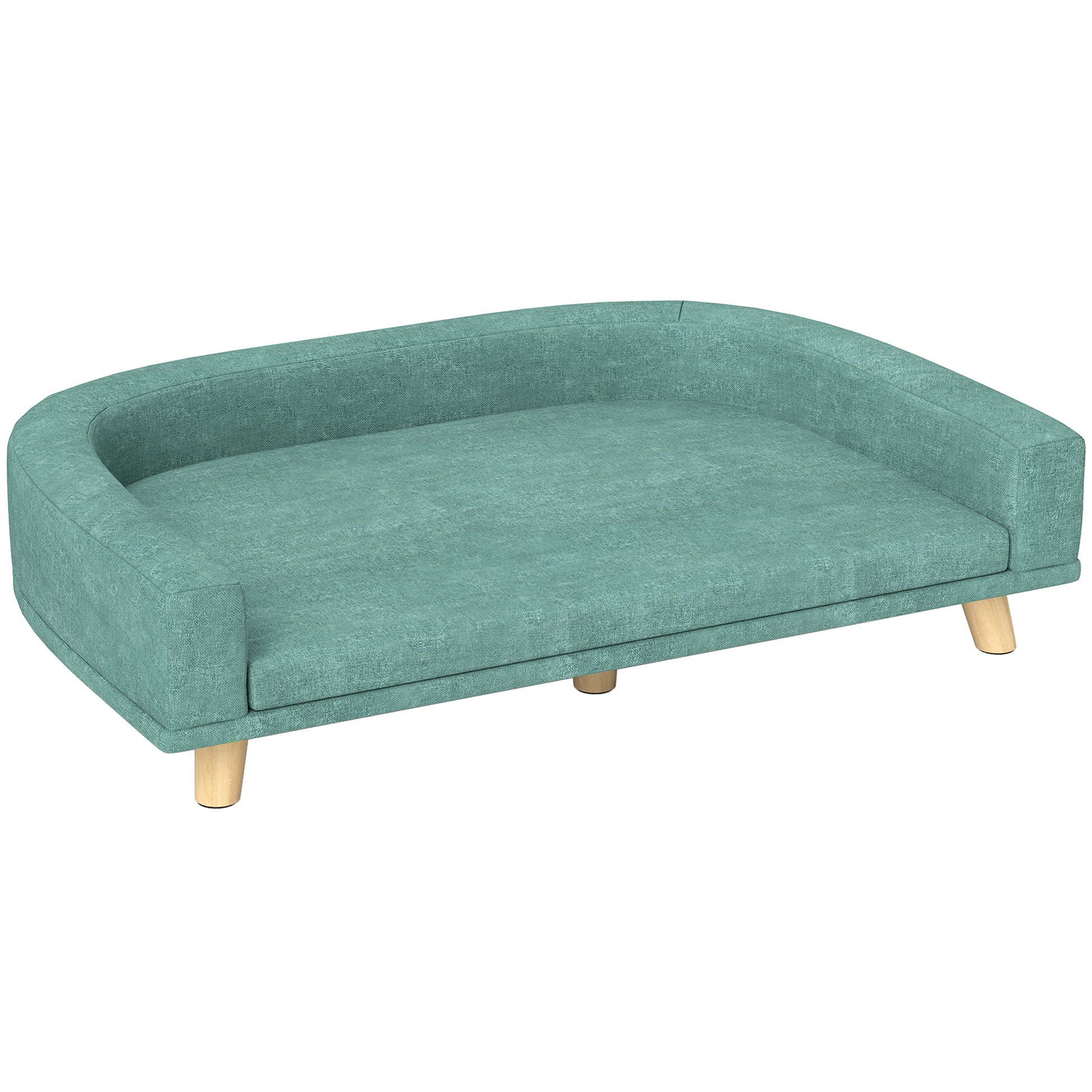 Dog Sofa, Pet Sofa Cat Sofa with Cushion, Dog Bed for Large Dogs, Dog Couch with Elevated Design, Dog Chair with Wooden Legs, Green, 98 x 67 x 25 cm