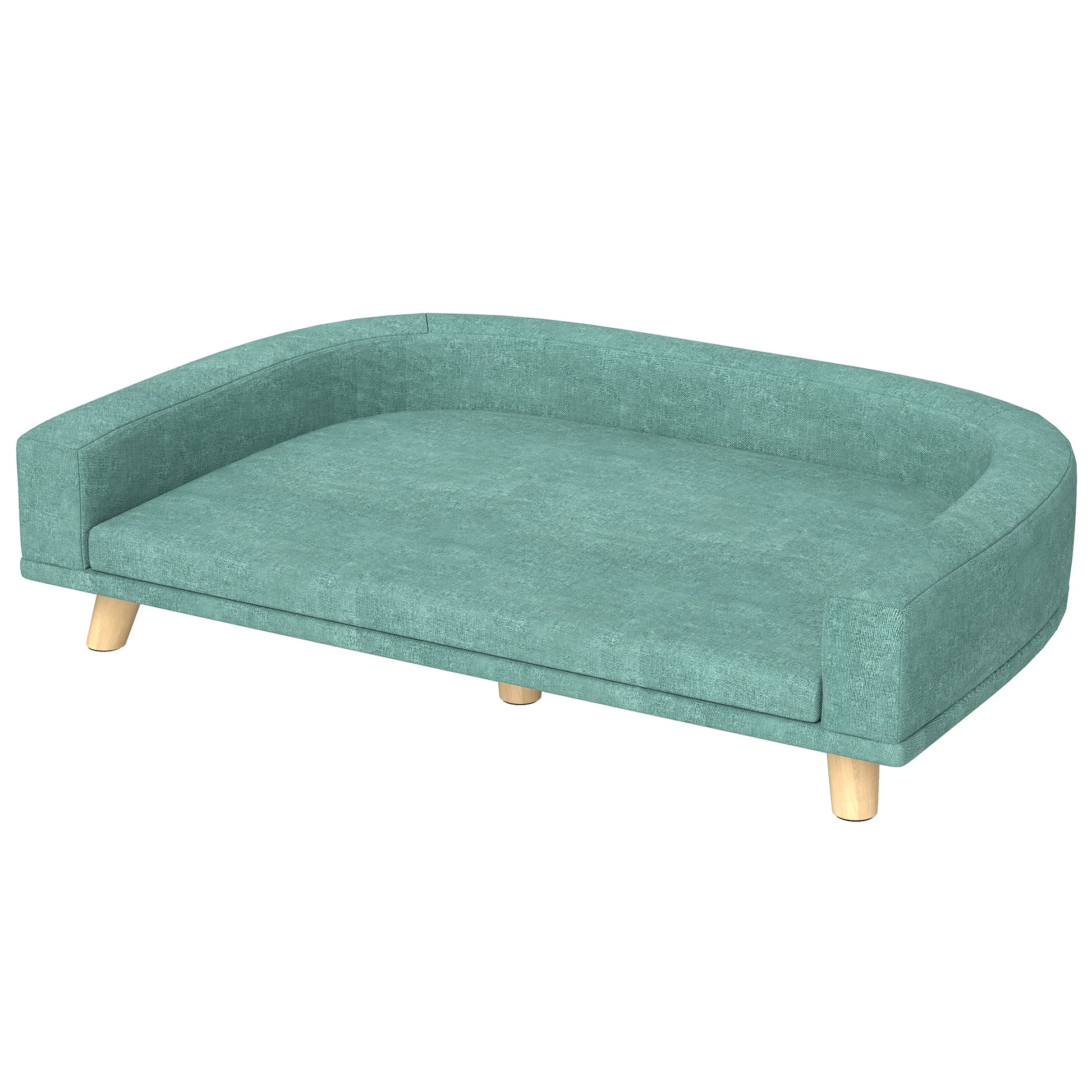 Dog Sofa, Pet Sofa Cat Sofa with Cushion, Dog Bed for Large Dogs, Dog Couch with Elevated Design, Dog Chair with Wooden Legs, Green, 98 x 67 x 25 cm
