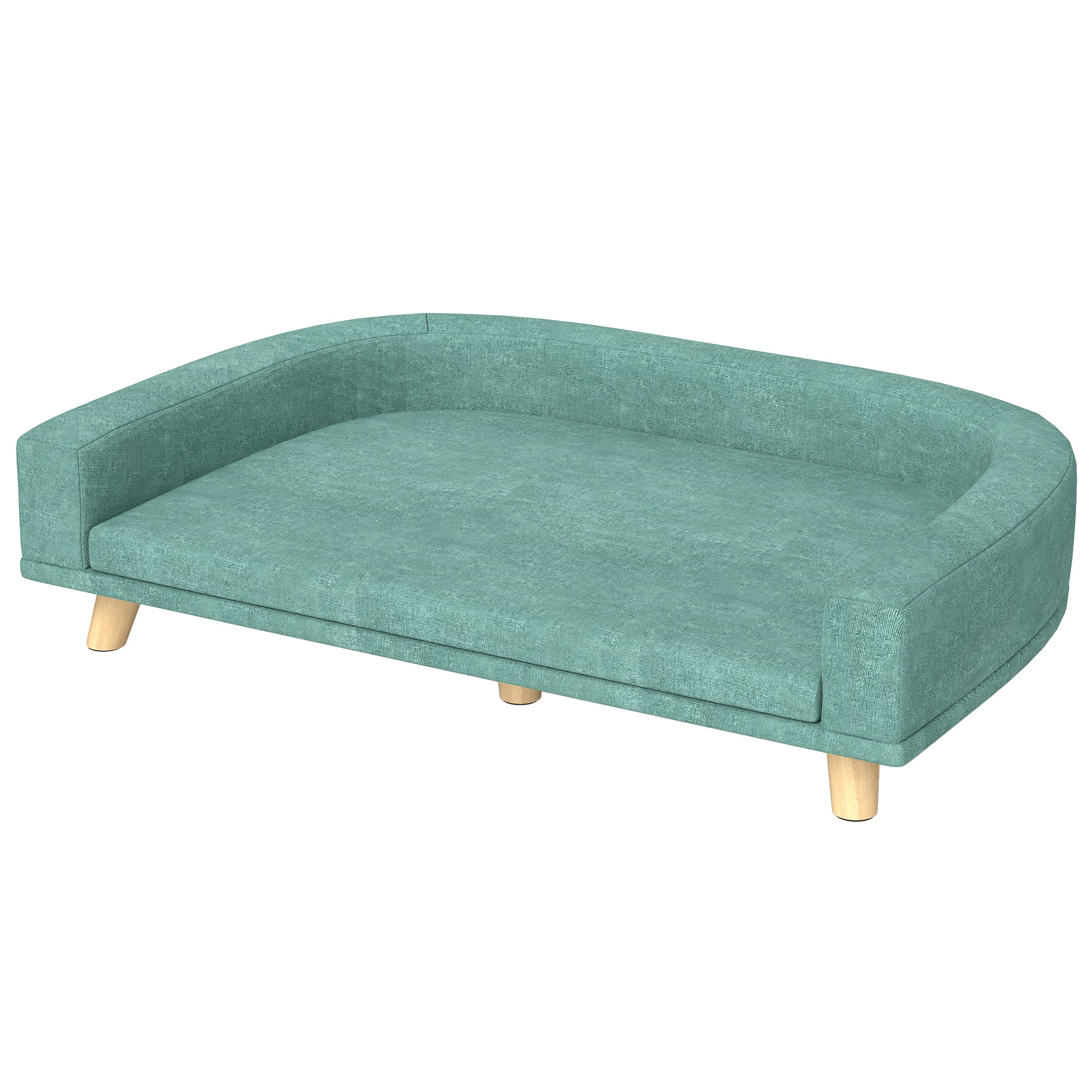Dog Sofa, Pet Sofa Cat Sofa with Cushion, Dog Bed for Large Dogs, Dog Couch with Elevated Design, Dog Chair with Wooden Legs, Green, 98 x 67 x 25 cm
