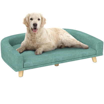 Dog Sofa, Pet Sofa Cat Sofa with Cushion, Dog Bed for Large Dogs, Dog Couch with Elevated Design, Dog Chair with Wooden Legs, Green, 98 x 67 x 25 cm