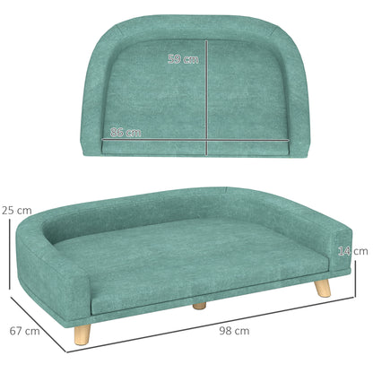 Dog Sofa, Pet Sofa Cat Sofa with Cushion, Dog Bed for Large Dogs, Dog Couch with Elevated Design, Dog Chair with Wooden Legs, Green, 98 x 67 x 25 cm