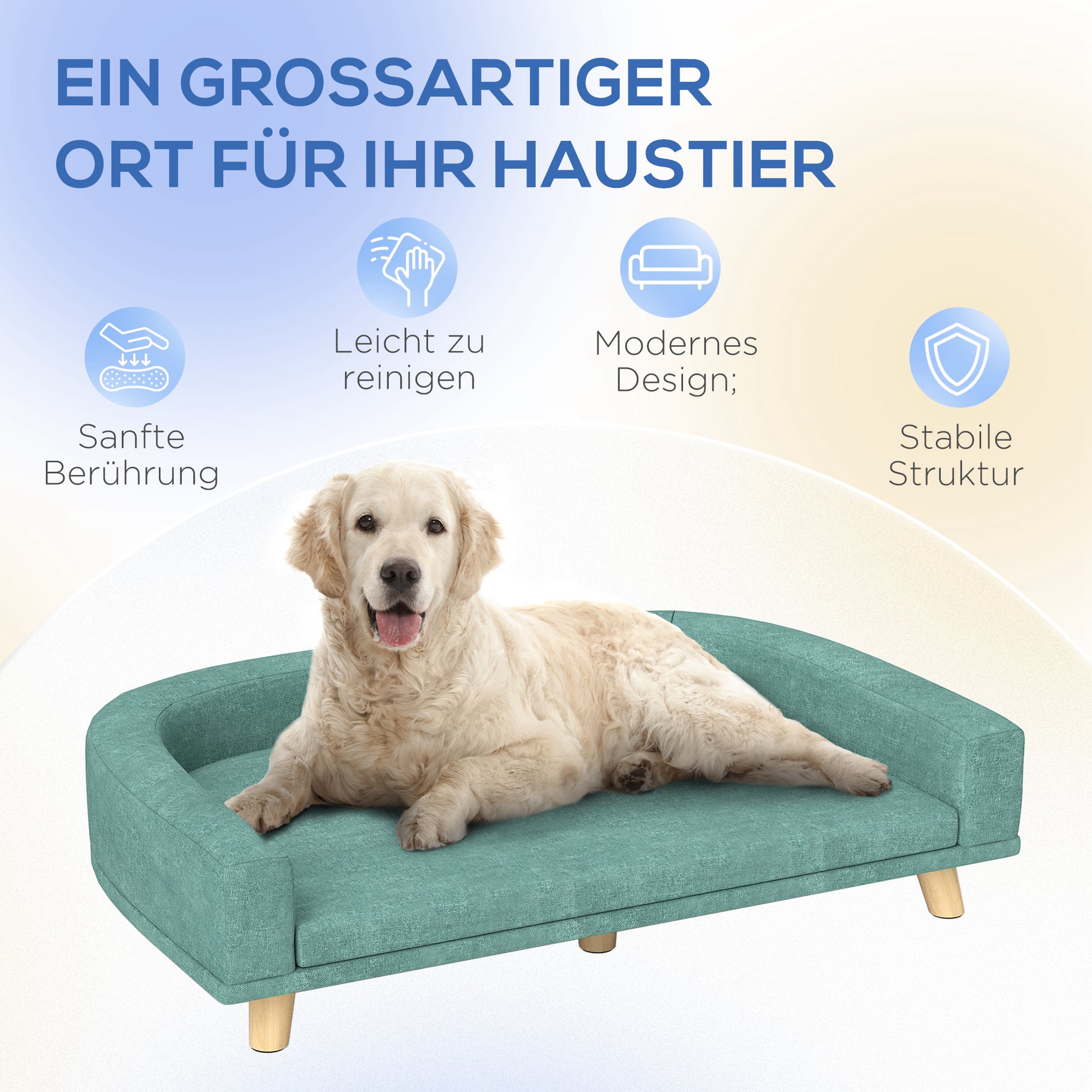 Dog Sofa, Pet Sofa Cat Sofa with Cushion, Dog Bed for Large Dogs, Dog Couch with Elevated Design, Dog Chair with Wooden Legs, Green, 98 x 67 x 25 cm