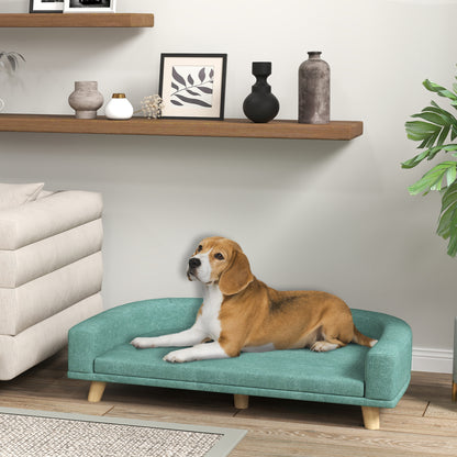 Dog Sofa, Pet Sofa Cat Sofa with Cushion, Dog Bed for Large Dogs, Dog Couch with Elevated Design, Dog Chair with Wooden Legs, Green, 98 x 67 x 25 cm