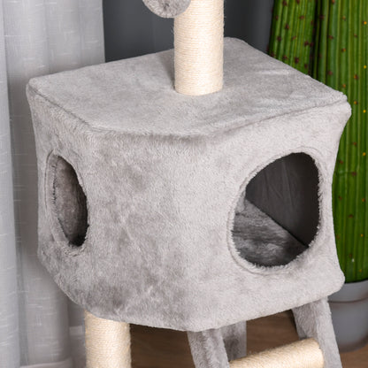 120 cm Scratching Tree Cat Tower with Cave, Play Ball, Sisal Posts, Platform, Stairs, Multi-Level Cat Scratching Tree, Climbing Tree for Cats, Light Gray