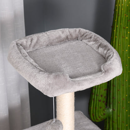 120 cm Scratching Tree Cat Tower with Cave, Play Ball, Sisal Posts, Platform, Stairs, Multi-Level Cat Scratching Tree, Climbing Tree for Cats, Light Gray