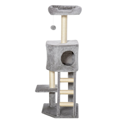 120 cm Scratching Tree Cat Tower with Cave, Play Ball, Sisal Posts, Platform, Stairs, Multi-Level Cat Scratching Tree, Climbing Tree for Cats, Light Gray