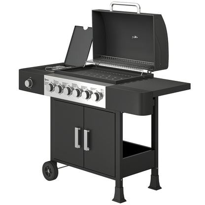 17.8 kW (≈60,700 BTU) 6+1-Burner Stainless Steel Gas Grill Cart with Side Burner, Thermometer, Enamel Grates, Warming Rack, Side Table & Cabinet — Ideal for Balcony & BBQ Parties