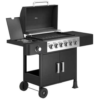 17.8 kW (≈60,700 BTU) 6+1-Burner Stainless Steel Gas Grill Cart with Side Burner, Thermometer, Enamel Grates, Warming Rack, Side Table & Cabinet — Ideal for Balcony & BBQ Parties