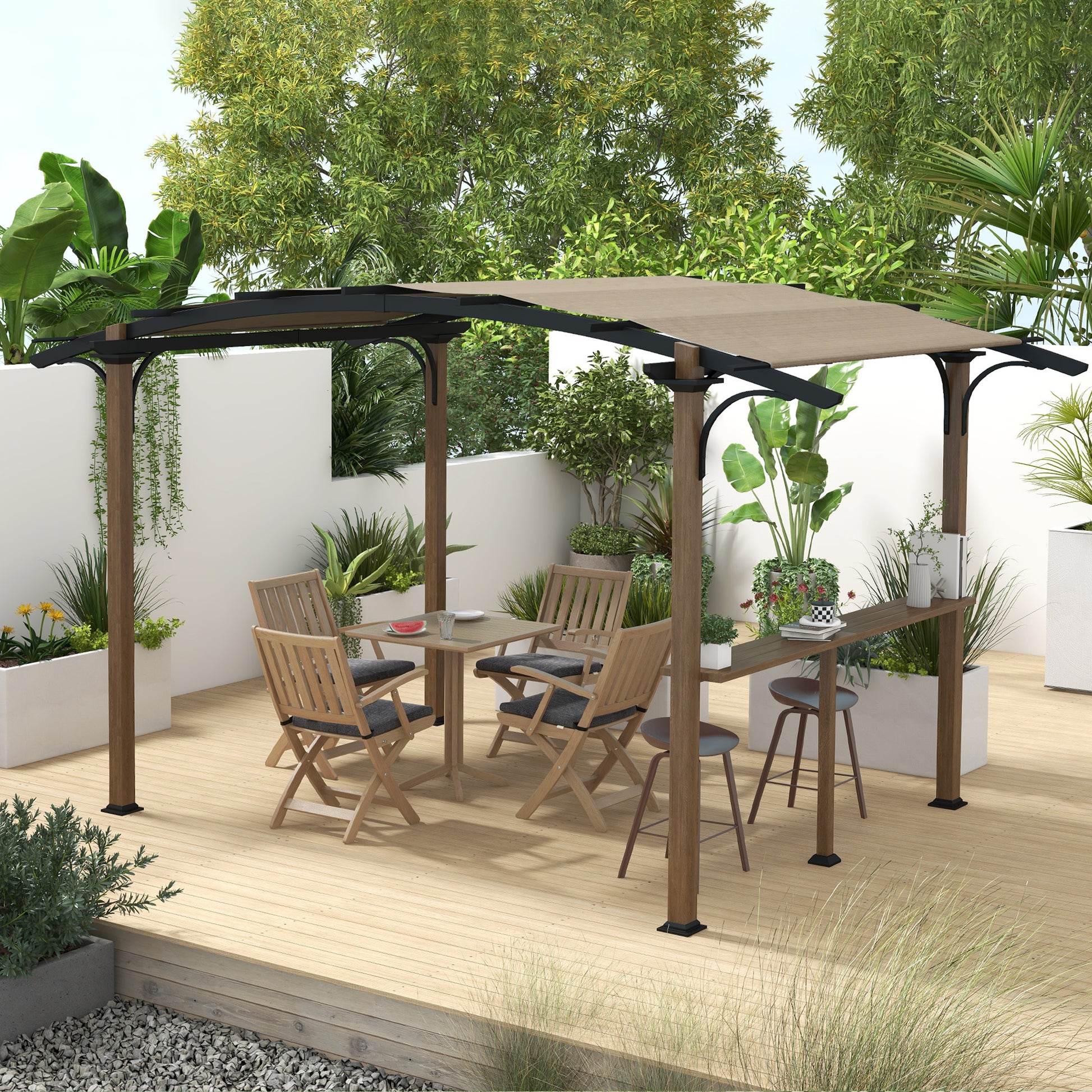 Garden Pergola Gazebo with Counter UV-Resistant Arched Roof - Aluminum and Steel Frame - 406L x 260W x 239H cm