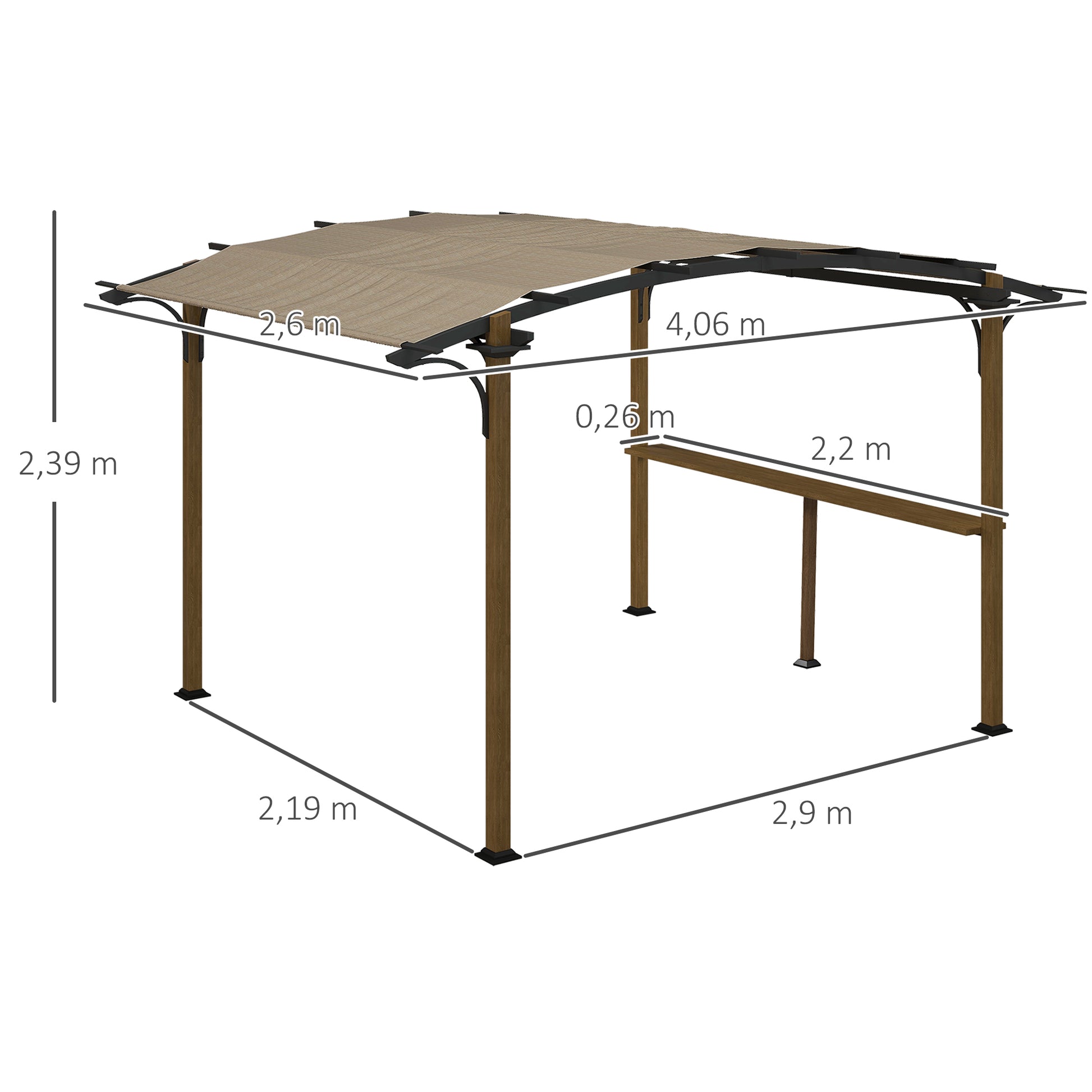 Garden Pergola Gazebo with Counter UV-Resistant Arched Roof - Aluminum and Steel Frame - 406L x 260W x 239H cm
