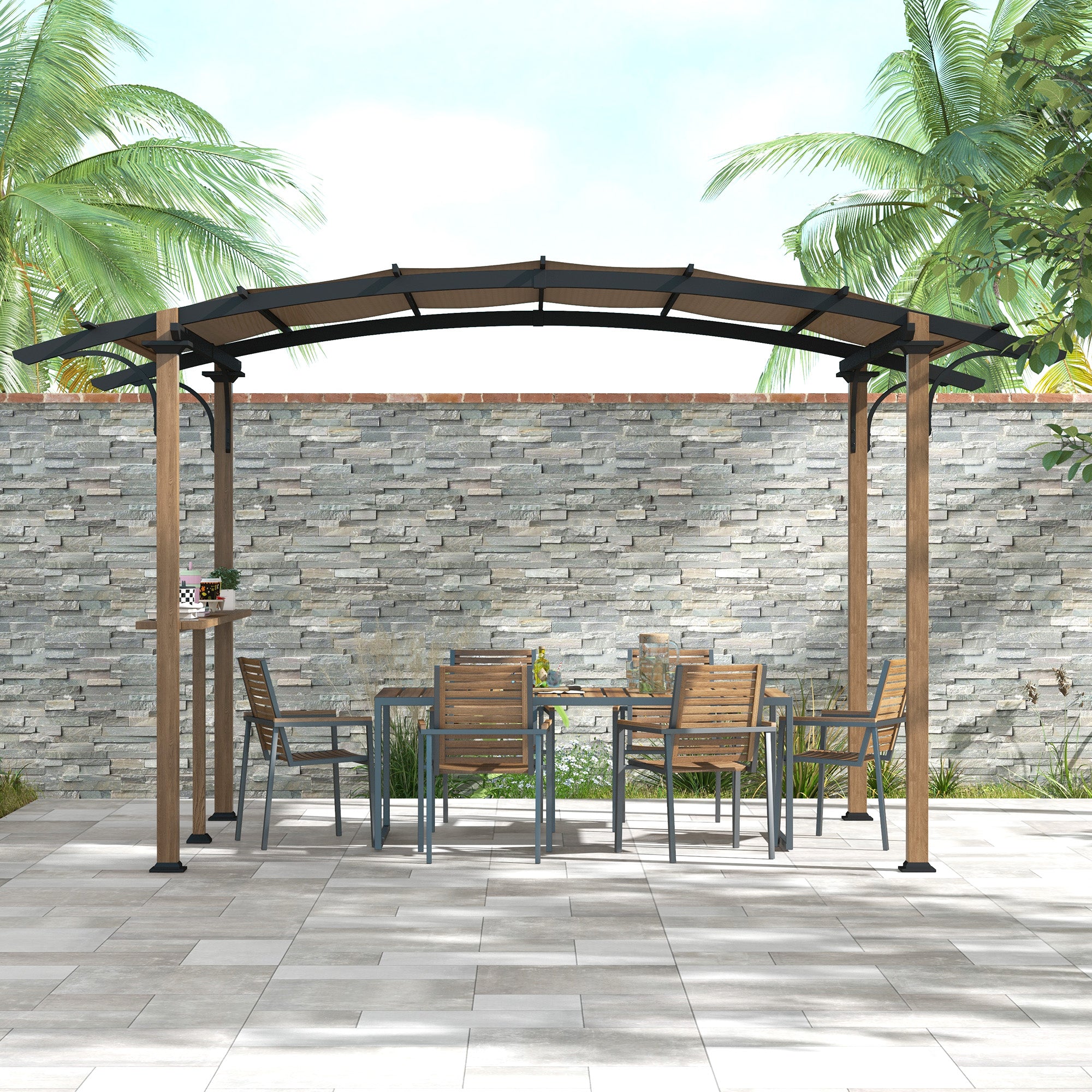 Garden Pergola Gazebo with Counter UV-Resistant Arched Roof - Aluminum and Steel Frame - 406L x 260W x 239H cm