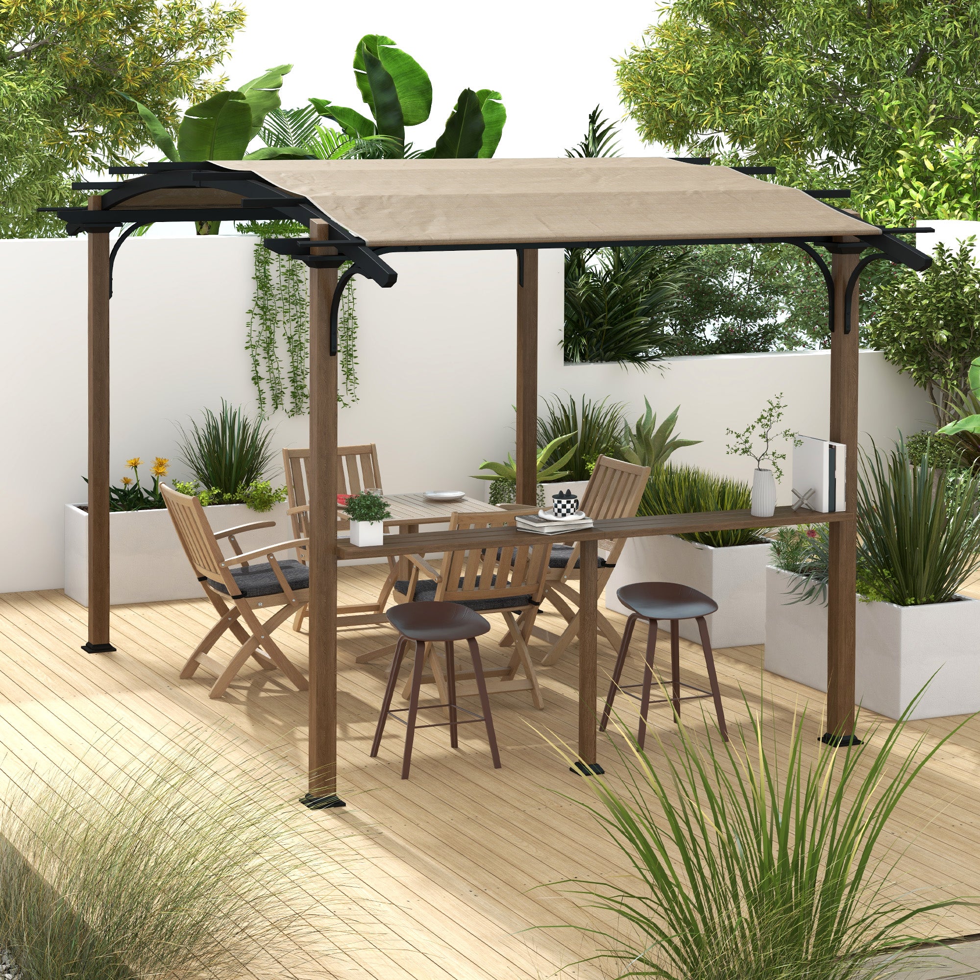 Garden Pergola Gazebo with Counter UV-Resistant Arched Roof - Aluminum and Steel Frame - 406L x 260W x 239H cm