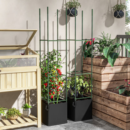 Set of 2 Trellises with Planting Bag, Flower Grid, Trellis, Plant Frame, Tomato Cage for Climbing Plants, Steel, Green, 33 x 33 x 180 cm