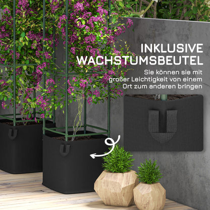 Set of 2 Trellises with Planting Bag, Flower Grid, Trellis, Plant Frame, Tomato Cage for Climbing Plants, Steel, Green, 33 x 33 x 180 cm