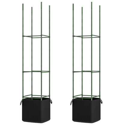 Set of 2 Trellises with Planting Bag, Flower Grid, Trellis, Plant Frame, Tomato Cage for Climbing Plants, Steel, Green, 33 x 33 x 180 cm