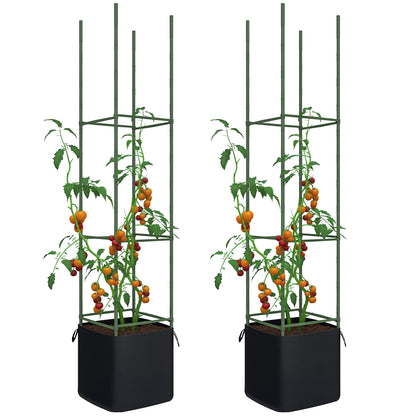 Set of 2 Trellises with Planting Bag, Flower Grid, Trellis, Plant Frame, Tomato Cage for Climbing Plants, Steel, Green, 33 x 33 x 180 cm