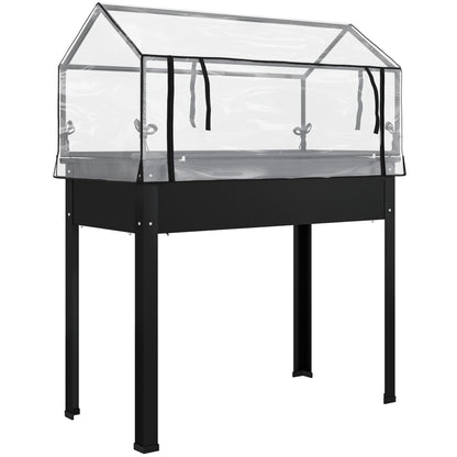 Raised Garden Bed with Cover, Elevated Herb Planter with Drainage Holes, Metal Planting Box, Weather-Resistant Vegetable Bed, Garden Bed, Planting Bed for Garden, Balcony, 100 x 48 x 124 cm, Black