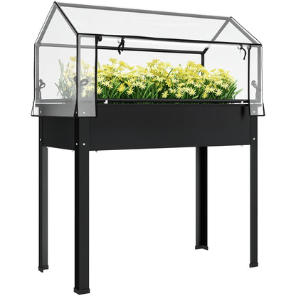 Raised Garden Bed with Cover, Elevated Herb Planter with Drainage Holes, Metal Planting Box, Weather-Resistant Vegetable Bed, Garden Bed, Planting Bed for Garden, Balcony, 100 x 48 x 124 cm, Black