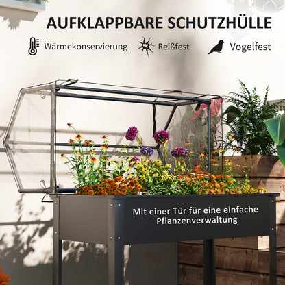 Raised Garden Bed with Cover, Elevated Herb Planter with Drainage Holes, Metal Planting Box, Weather-Resistant Vegetable Bed, Garden Bed, Planting Bed for Garden, Balcony, 100 x 48 x 124 cm, Black