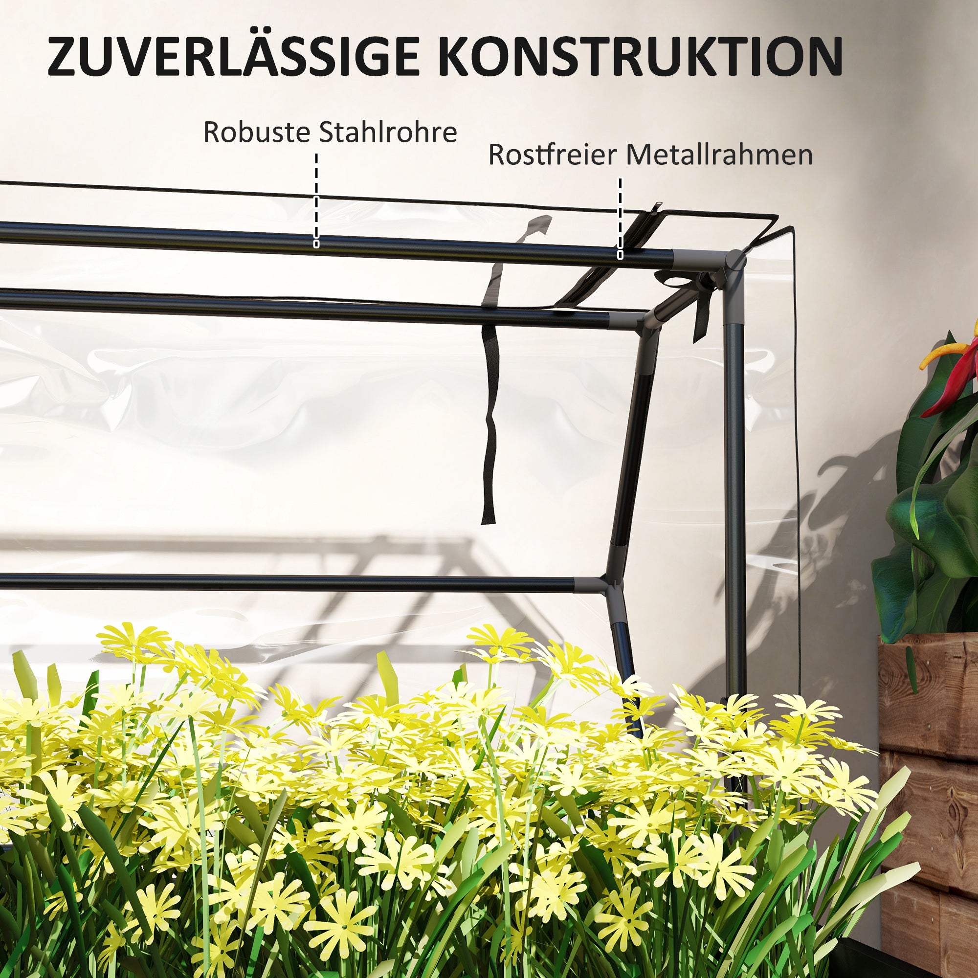 Raised Garden Bed with Cover, Elevated Herb Planter with Drainage Holes, Metal Planting Box, Weather-Resistant Vegetable Bed, Garden Bed, Planting Bed for Garden, Balcony, 100 x 48 x 124 cm, Black