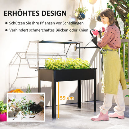 Raised Garden Bed with Cover, Elevated Herb Planter with Drainage Holes, Metal Planting Box, Weather-Resistant Vegetable Bed, Garden Bed, Planting Bed for Garden, Balcony, 100 x 48 x 124 cm, Black