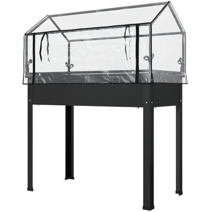 Raised Garden Bed with Cover, Elevated Herb Planter with Drainage Holes, Metal Planting Box, Weather-Resistant Vegetable Bed, Garden Bed, Planting Bed for Garden, Balcony, 100 x 48 x 124 cm, Black
