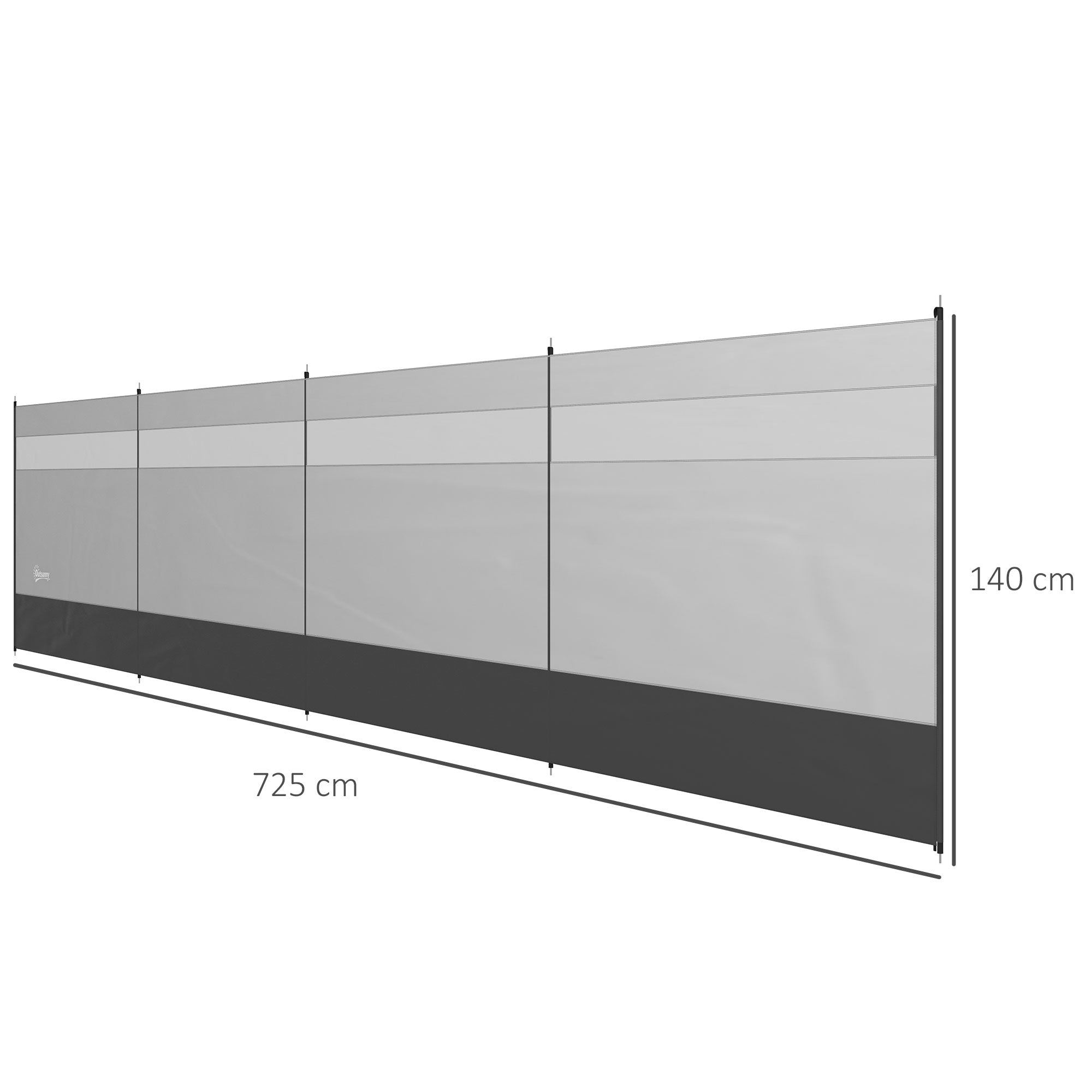 Portable Camping Windbreak Screen with Carry Bag and Steel Poles 725 x 140 cm Light Gray